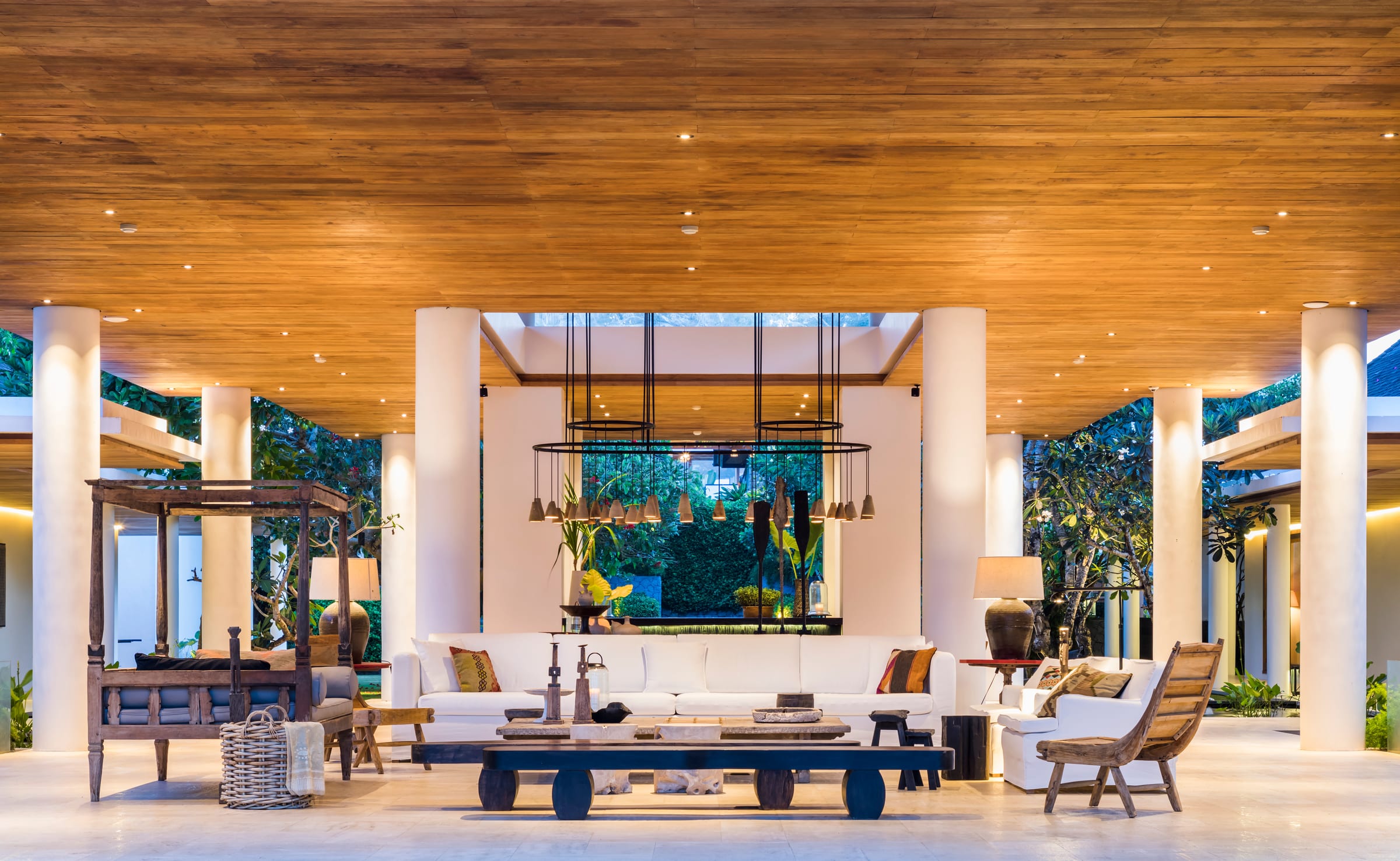 Open-air living pavilion at the Bali estate