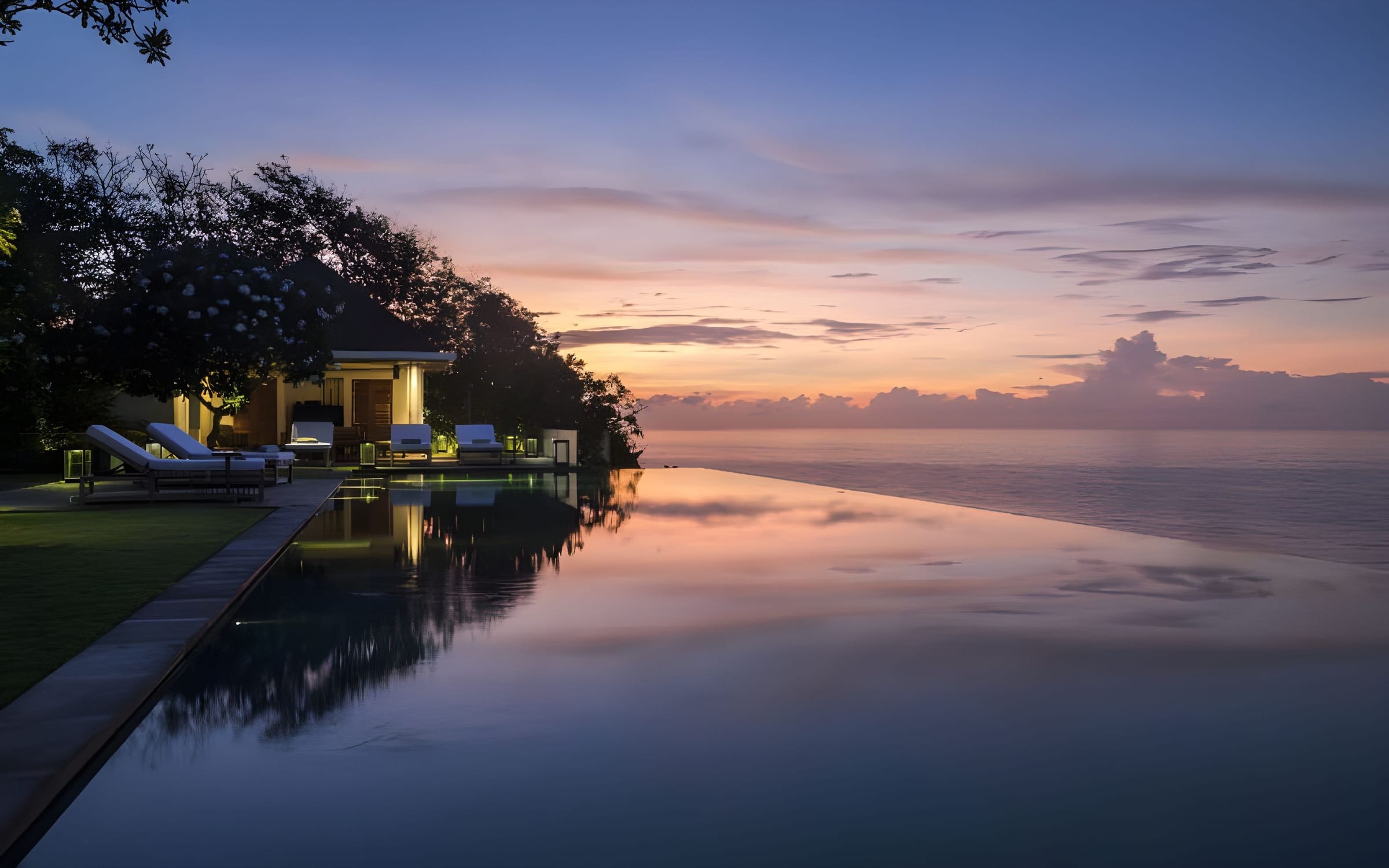 Infinity pool at dusk — CourtSide Bali estate