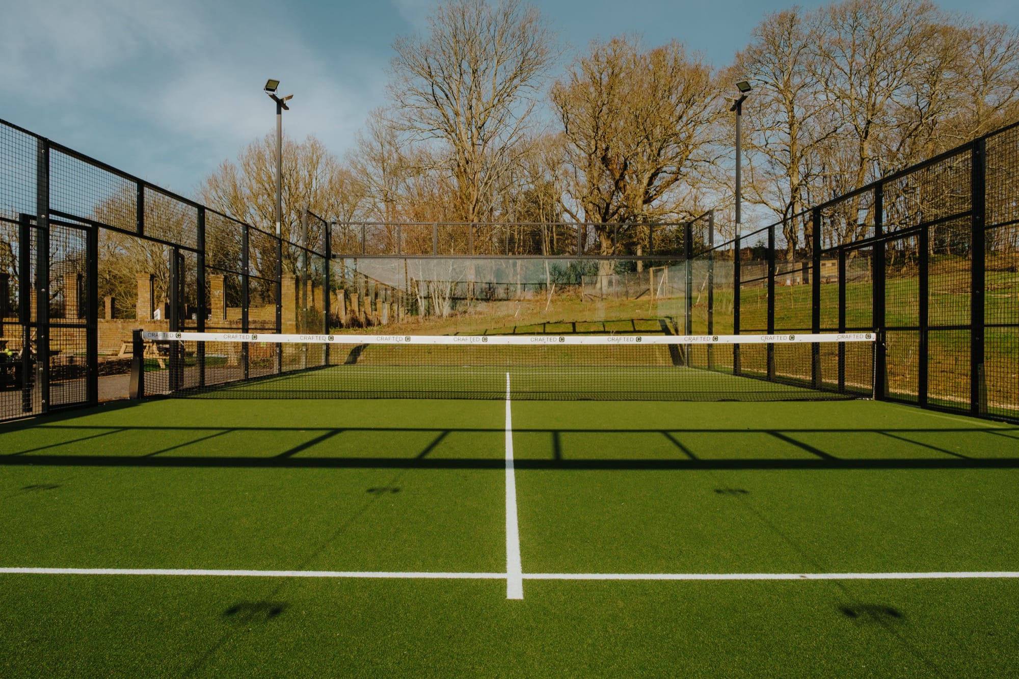 The two padel courts at Crafted Padel Club, East Sussex